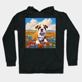 English Bulldog in Texas Wildflower Field Hoodie